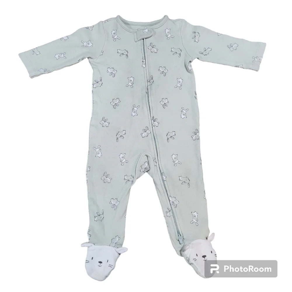 Carter's Little Bunny 100% Cotton Light Mint Green Footed Sleep N' Play, Size 6M